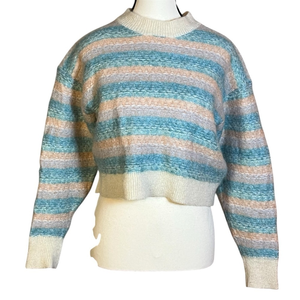 Aritzia Wilfred Mohair Wool Striped Cropped Boxy Pastel Sweater Women Size Large